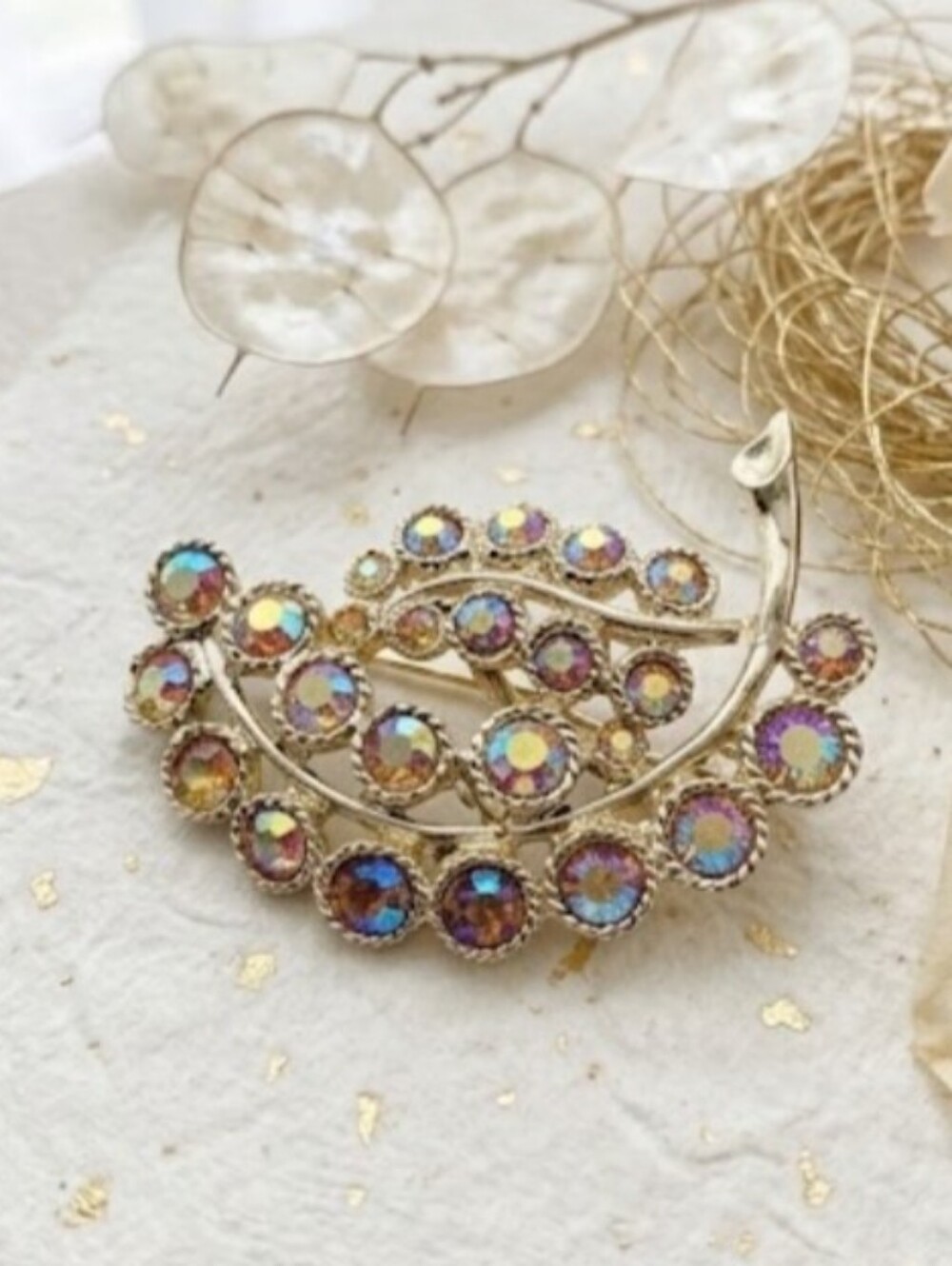Elegant Vintage Watermellon AB Aurora Borelis Cluster Brooch